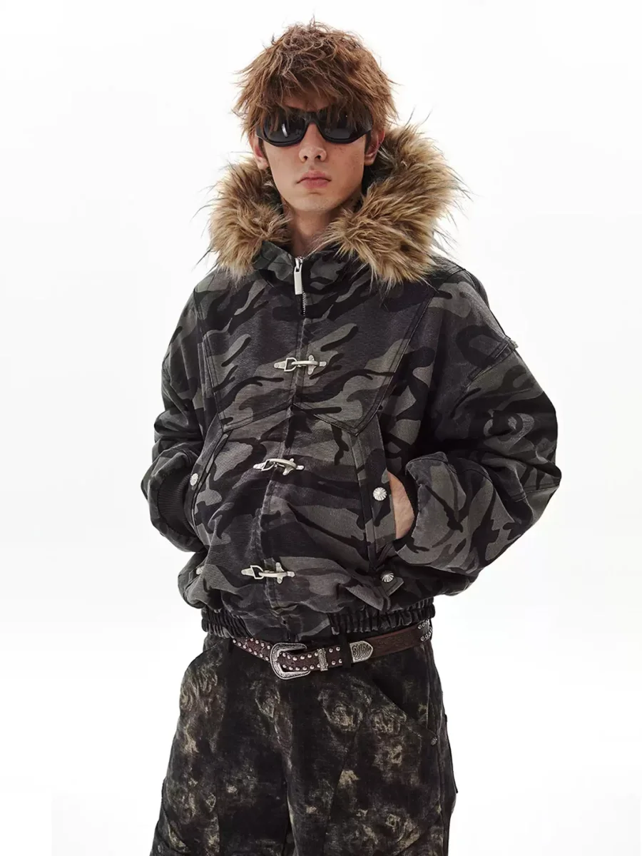 PasET | Loose Cropped Camouflage Hooded Jacket - 2