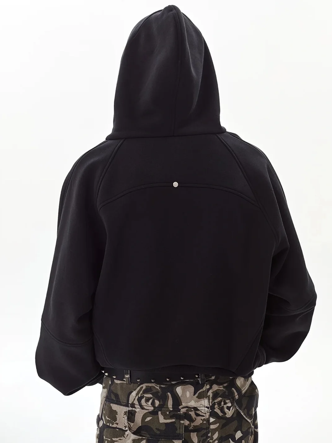 PasET | Cropped Loose Half-Zip Paneled Studded Hoodie