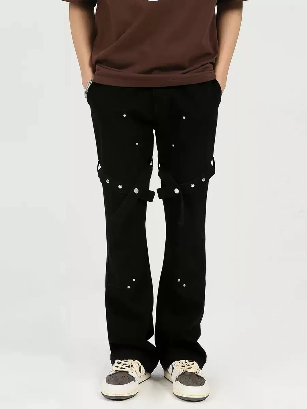 PasET | Black Slim-Fit Slightly Flared Strap Jeans