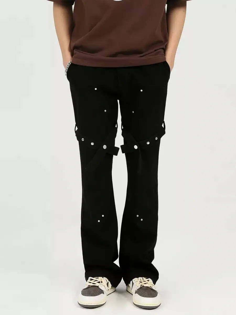 PasET | Black Slim-Fit Slightly Flared Strap Jeans - 2