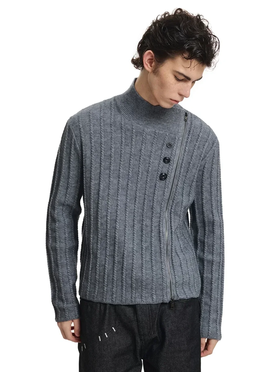 KREATE | Asymmetric Zip Cable Knit Sweater Jacket - 3