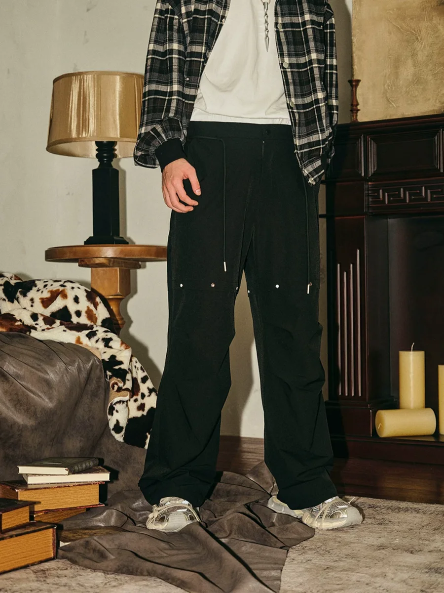 PasET | Loose Straight-Leg Parachute Pants With Gem Studs - 4