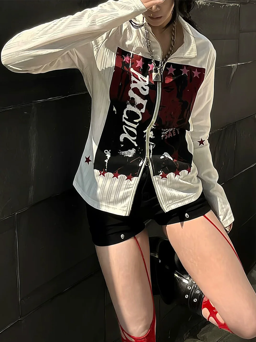 PasET | Slim Fit Portrait Print Zip-Up Jacket