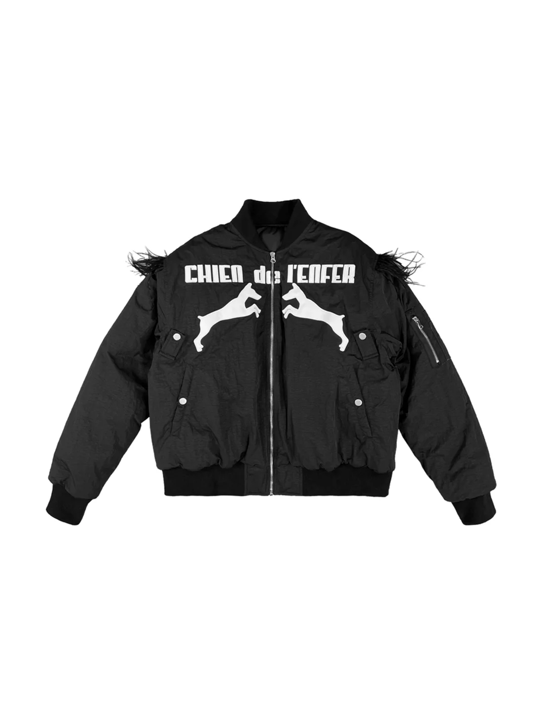 CHAI | Cropped Loose-Fit Dog Appliqué Bomber Jacket