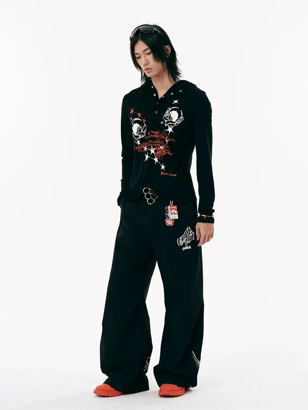 PasET | Hooded Slim Fit Printed Long Sleeve T-Shirt