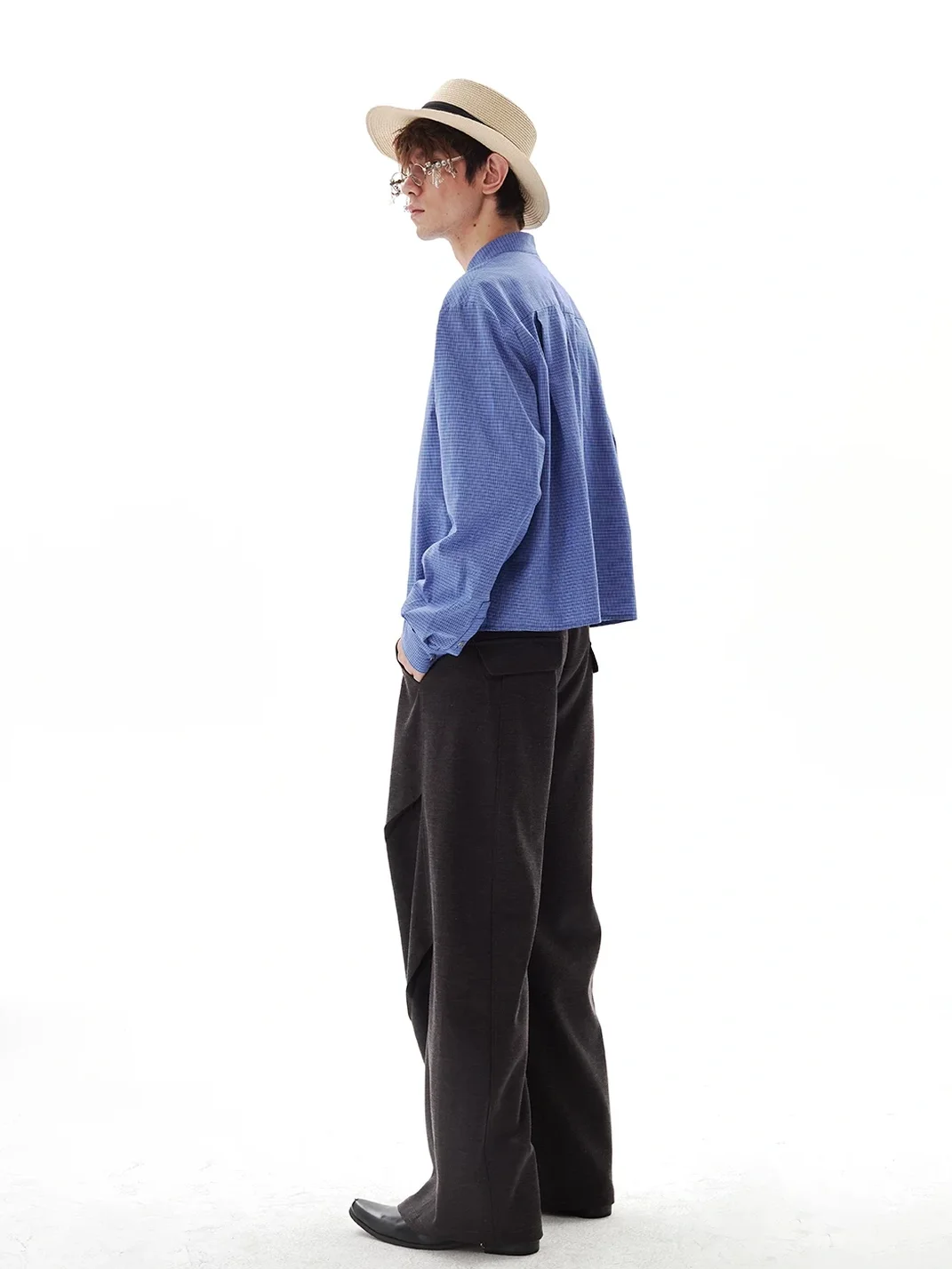PasET | Cropped Wide-Fit Check Stand-Collar Shirt