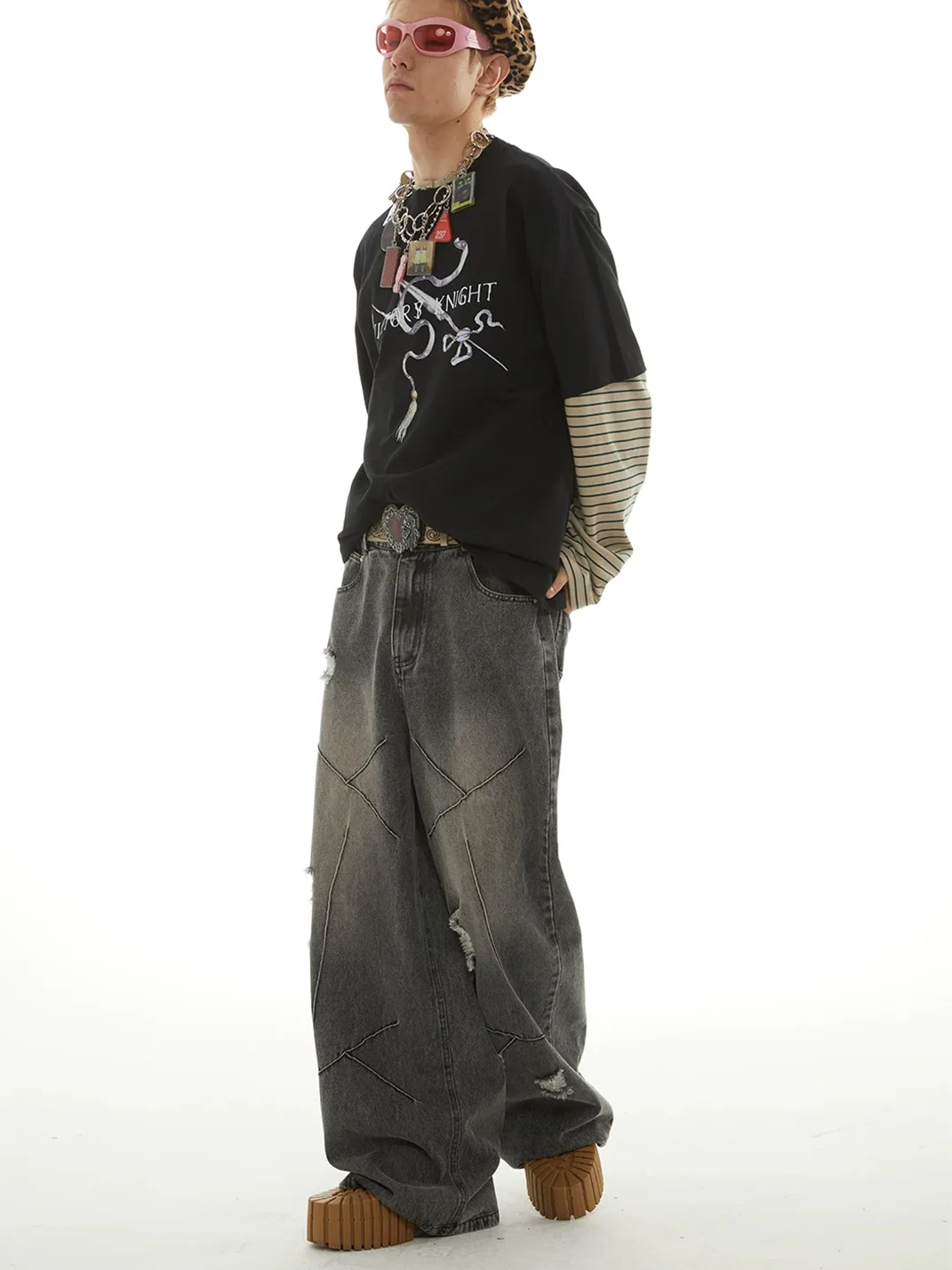 PasET | Loose Wide-Leg Ripped Washed Jeans