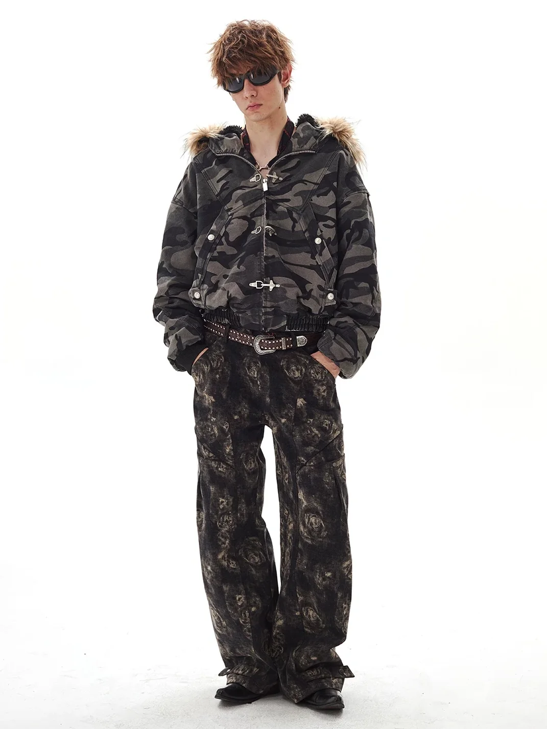PasET | Loose Cropped Camouflage Hooded Jacket