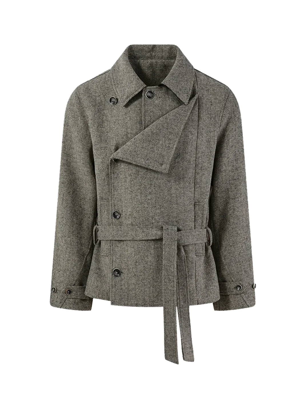 KREATE | Herringbone Double-Breasted Belted Wool-Blend Jacket