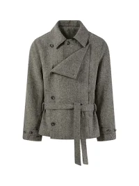 KREATE | Herringbone Double-Breasted Belted Wool-Blend Jacket
