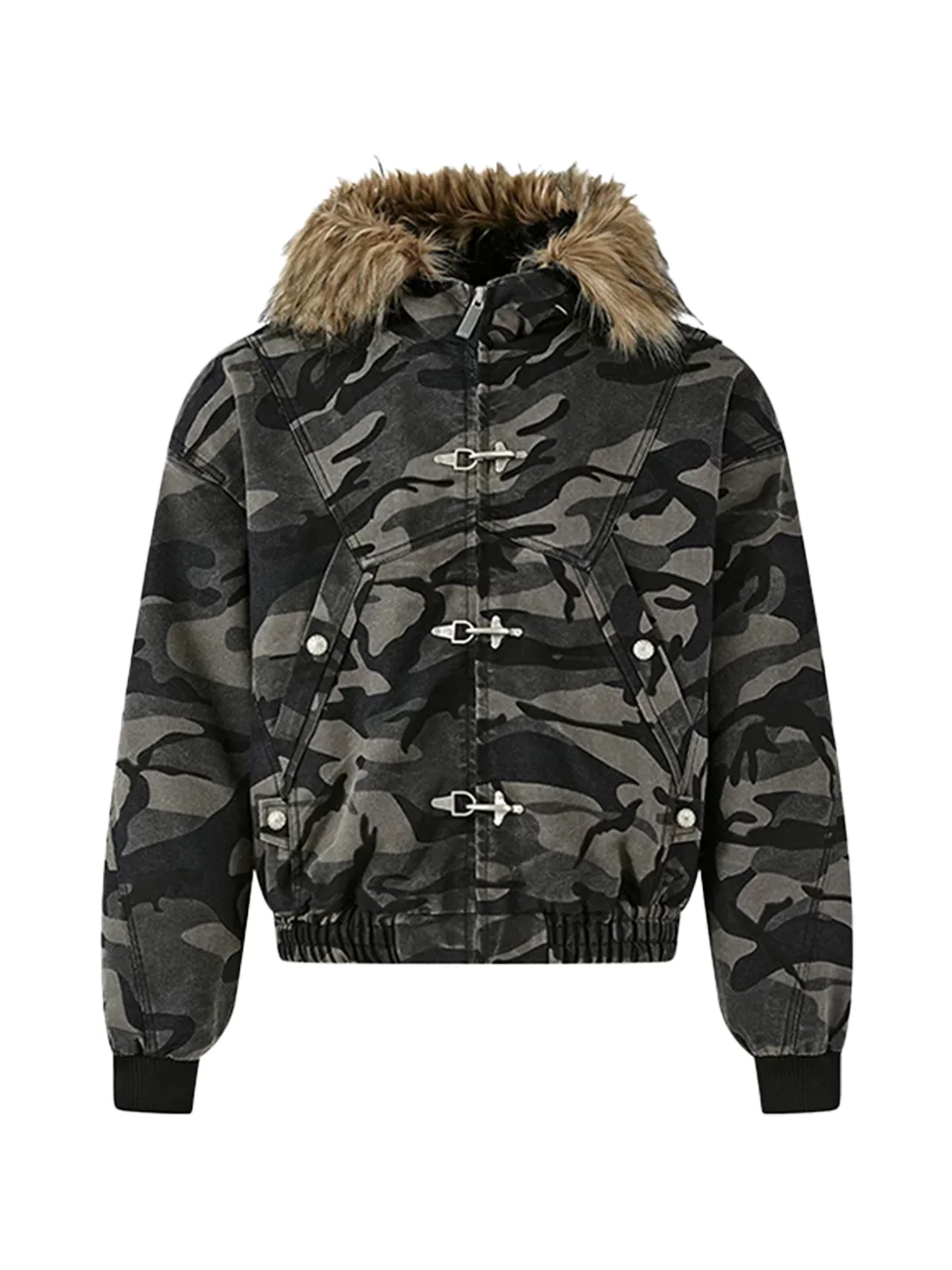 PasET | Loose Cropped Camouflage Hooded Jacket