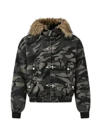 PasET | Loose Cropped Camouflage Hooded Jacket