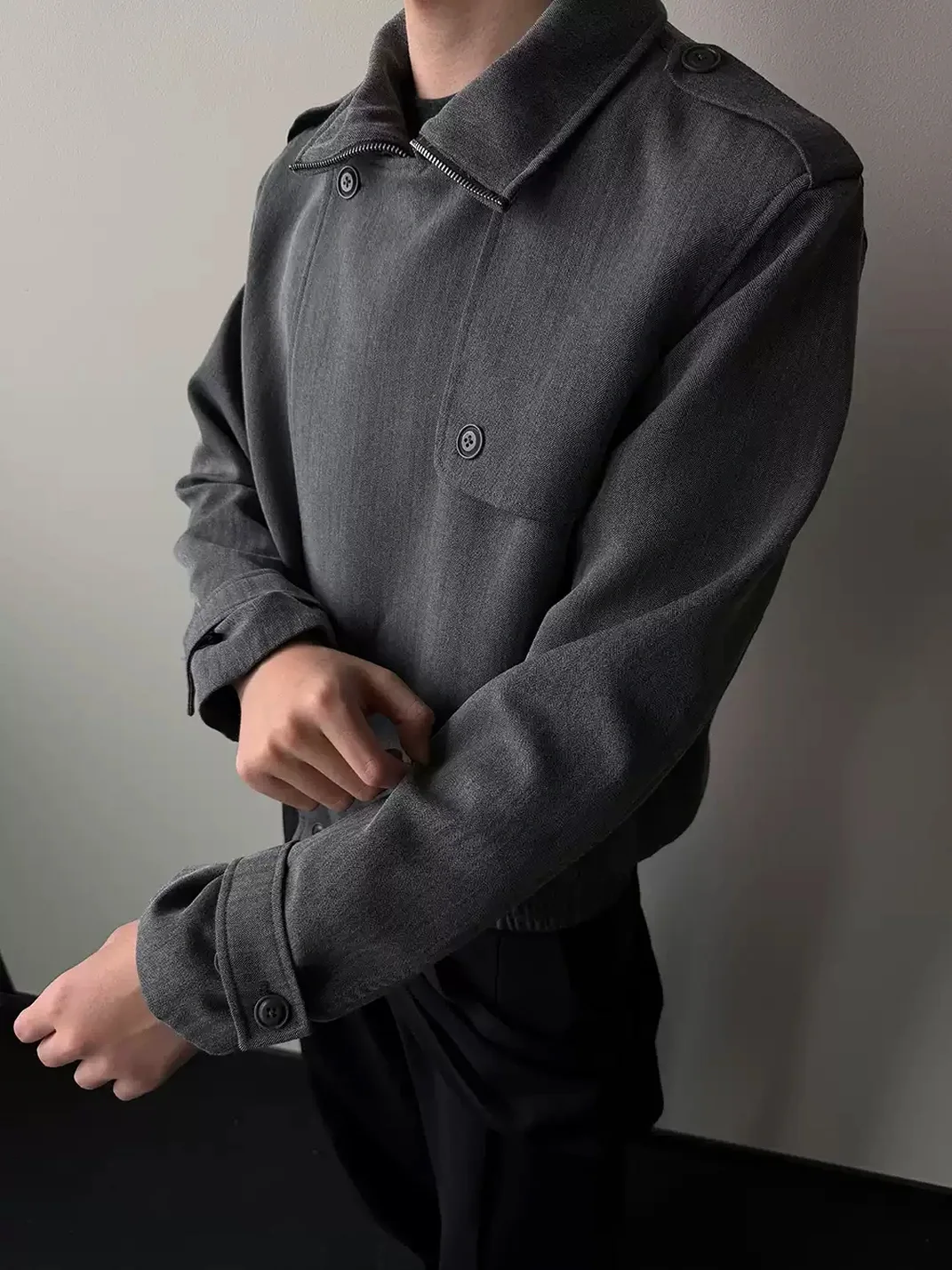 KREATE | Cropped Herringbone Jacket With Layered Placket