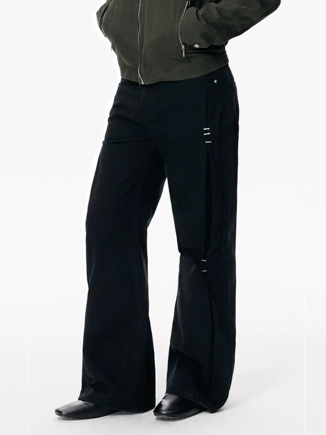 KREATE | Washed Black Pleated A-Line Flared Jeans