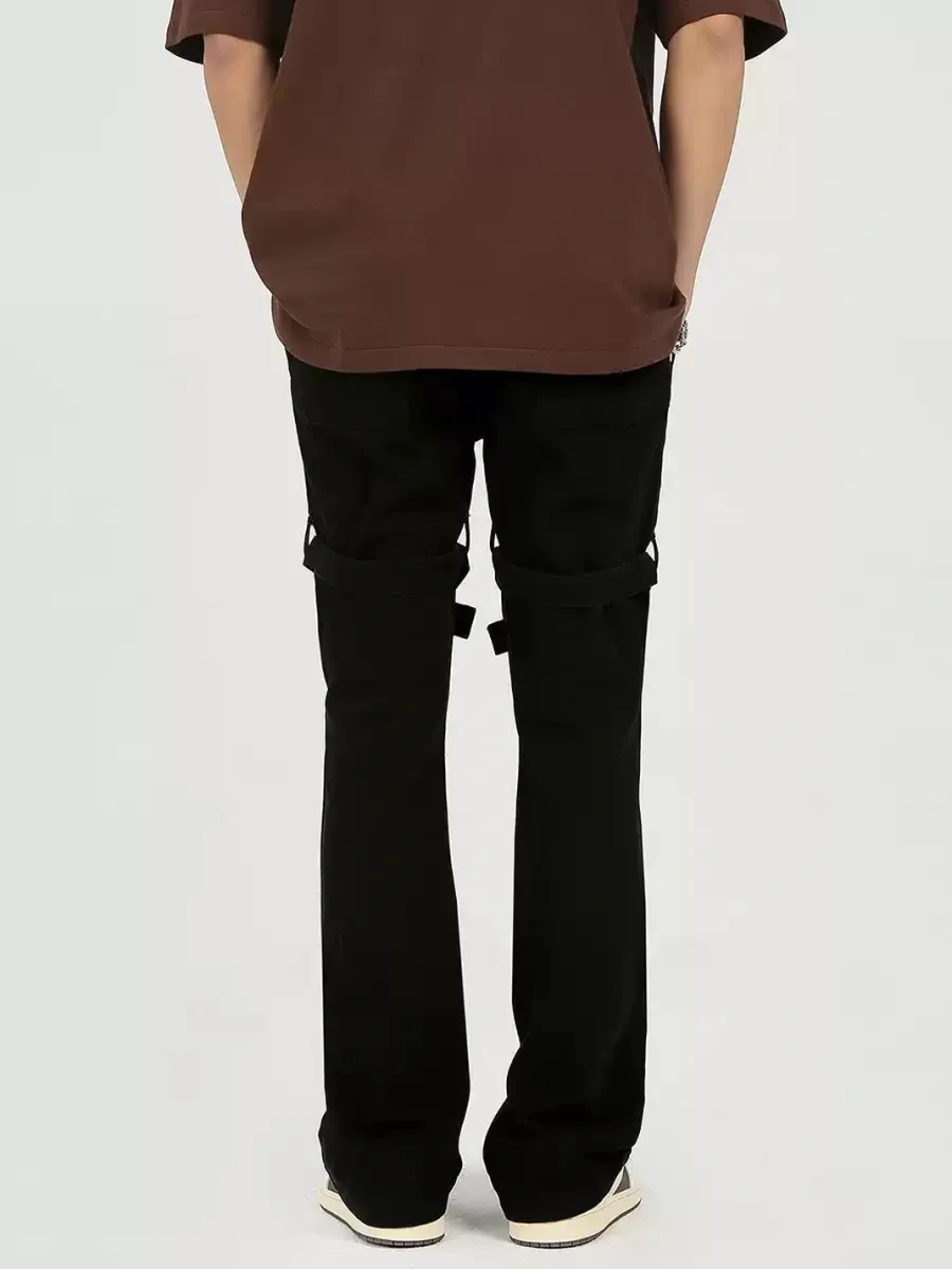 PasET | Black Slim-Fit Slightly Flared Strap Jeans - 4