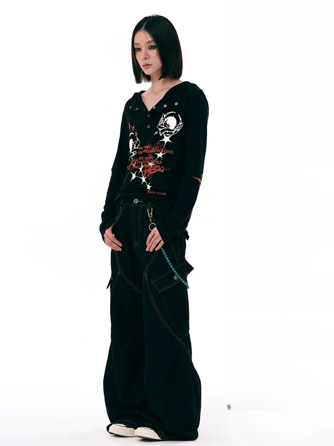 PasET | Hooded Slim Fit Printed Long Sleeve T-Shirt