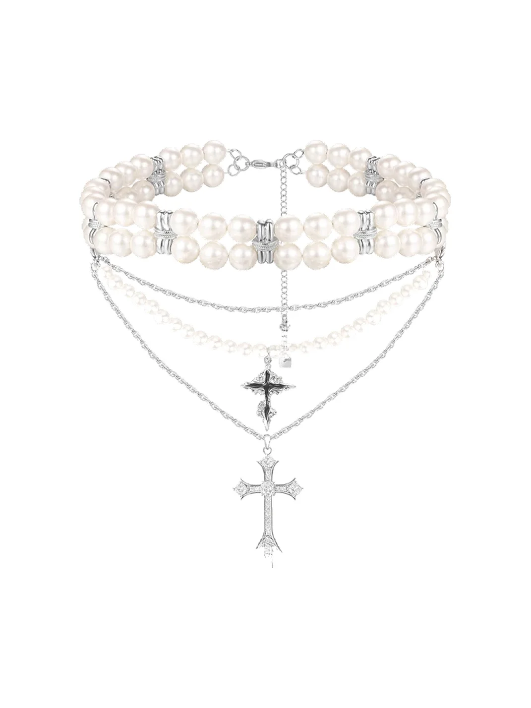 OCTO VITA | Three-Layer Pearl Cross Necklace