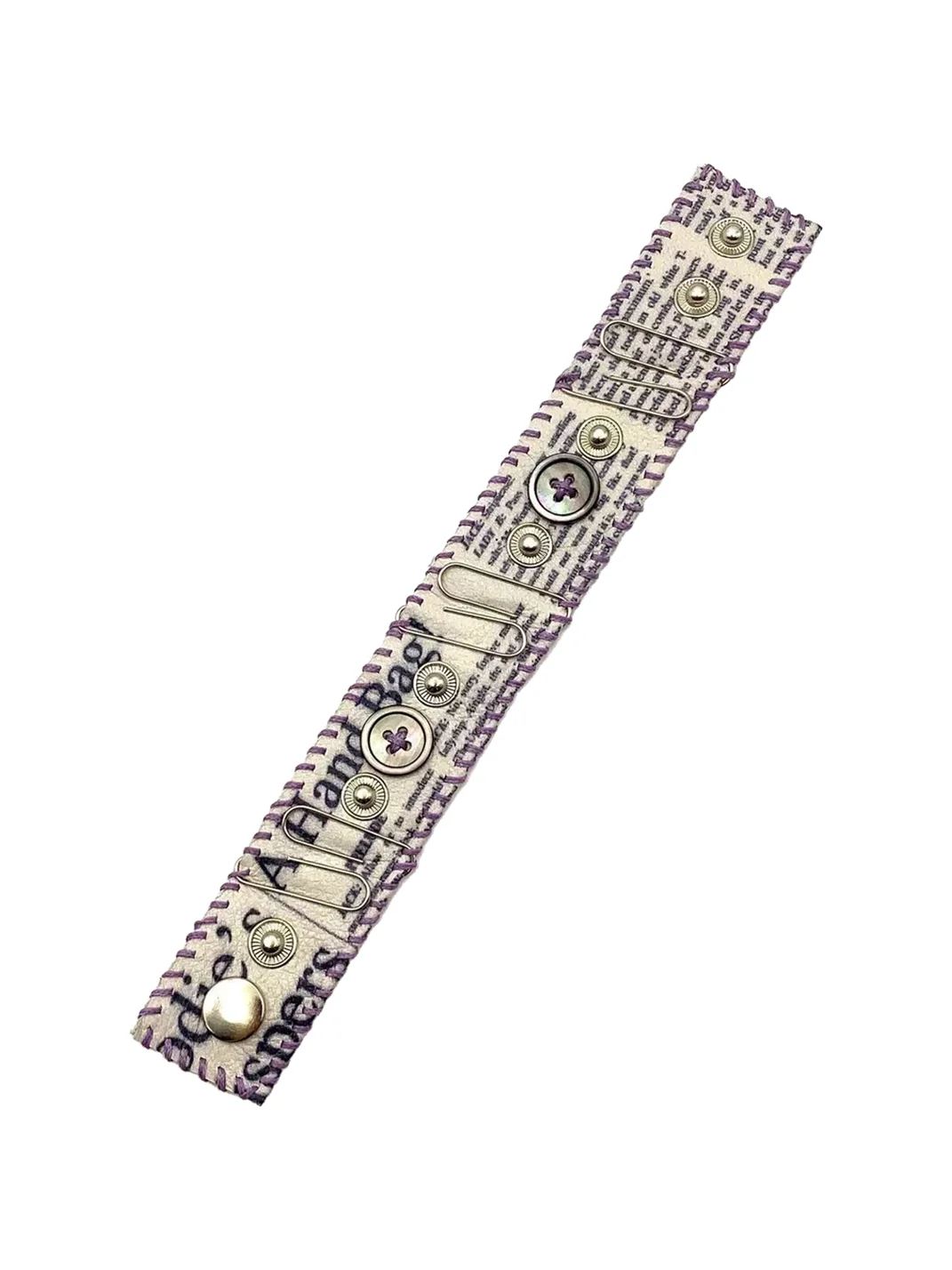 Potato | Newspaper Print Leather Bracelet With Pin Details