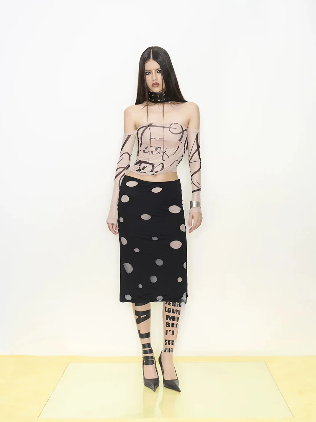 NOLA | Wide Studded Faux Leather Choker With Fur Trim