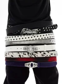 KARMANISTIC | Polka Dot Rhinestone Logo Leather Belt