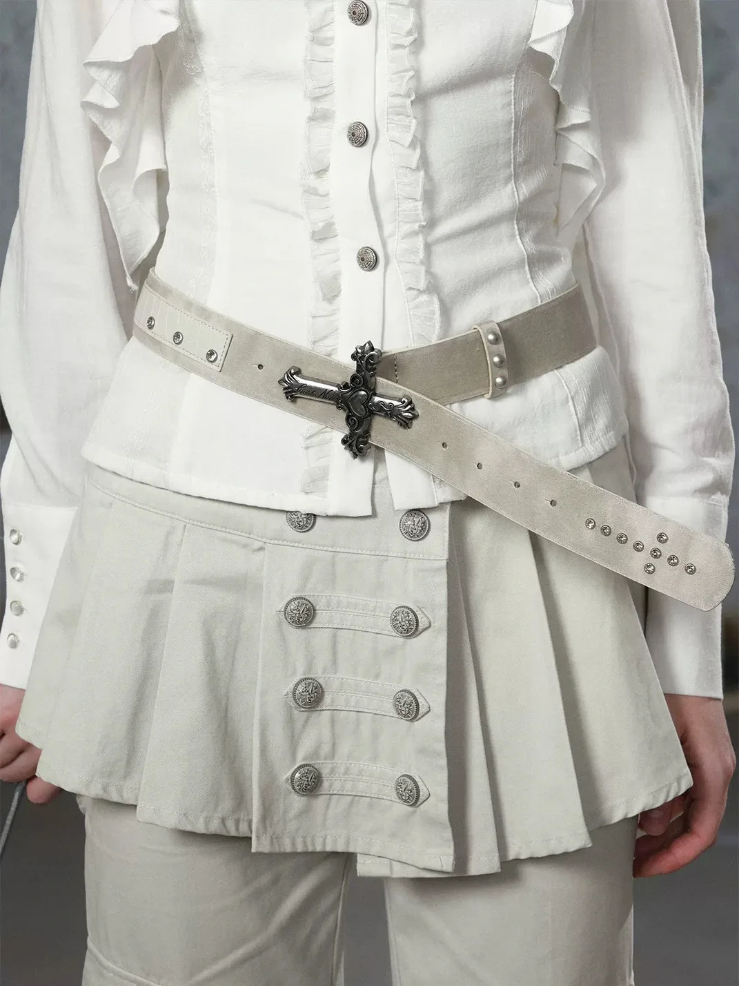 Cest Nous | Vintage Carved Cross Buckle Studded Women's Belt