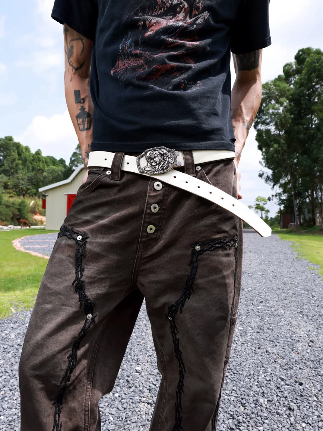 VOWPROGRESS | Textured Leather Belt With Silver-Plated Brass Buckle