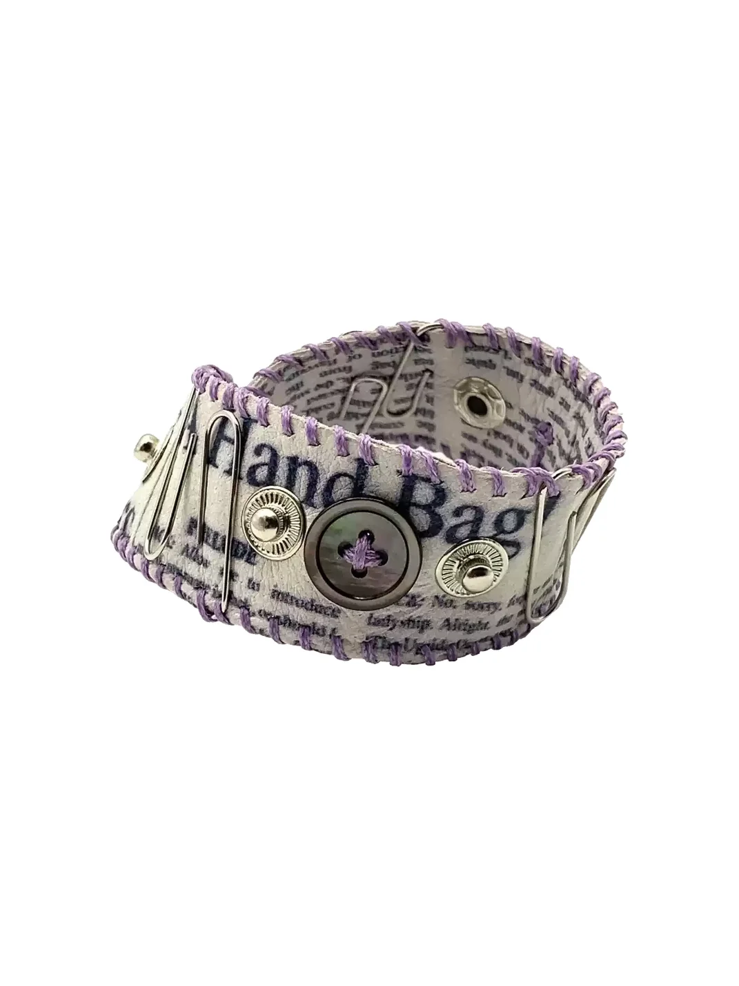 Potato | Newspaper Print Leather Bracelet With Pin Details