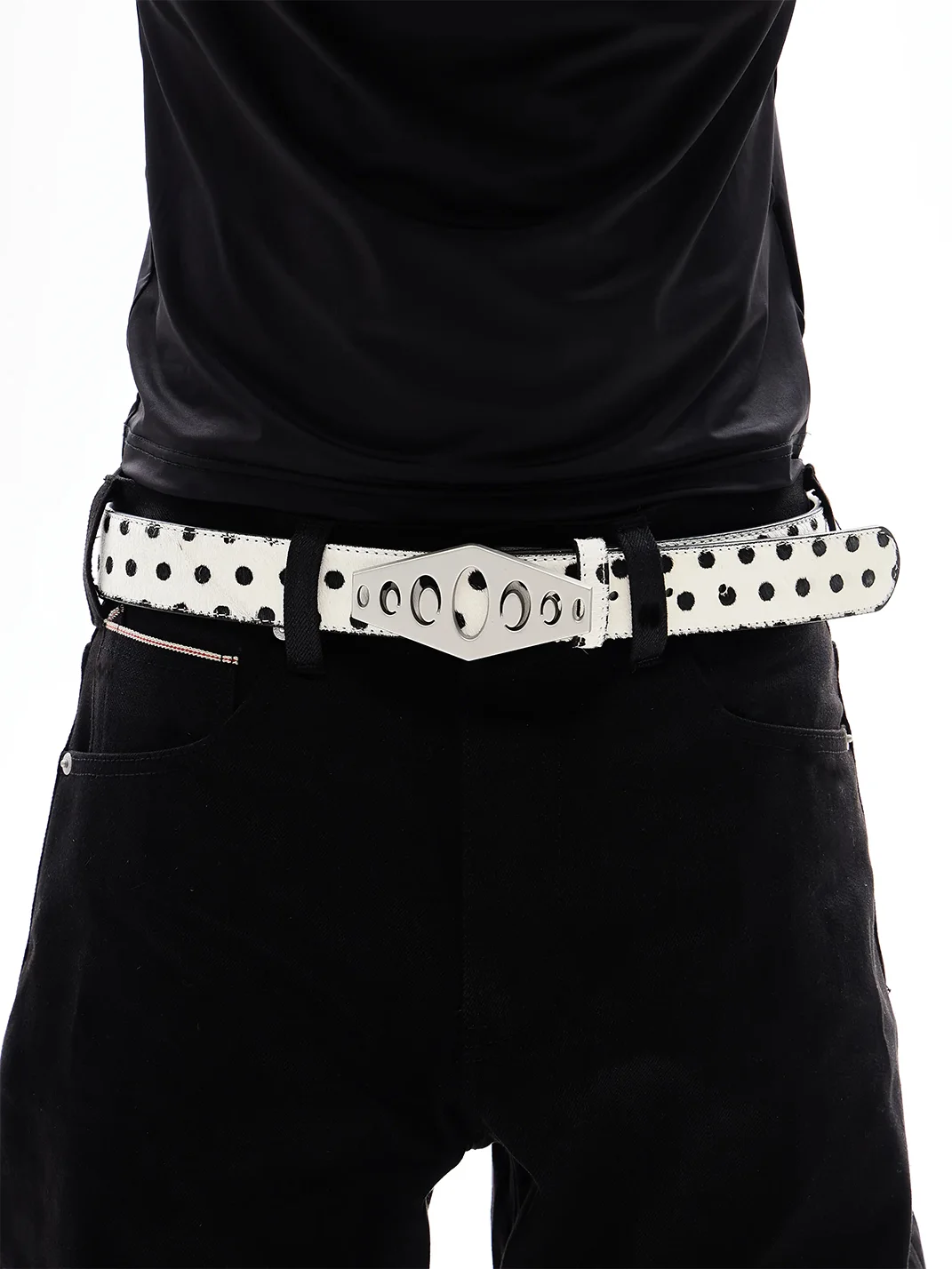 KARMANISTIC | Polka Dot Rhinestone Logo Leather Belt