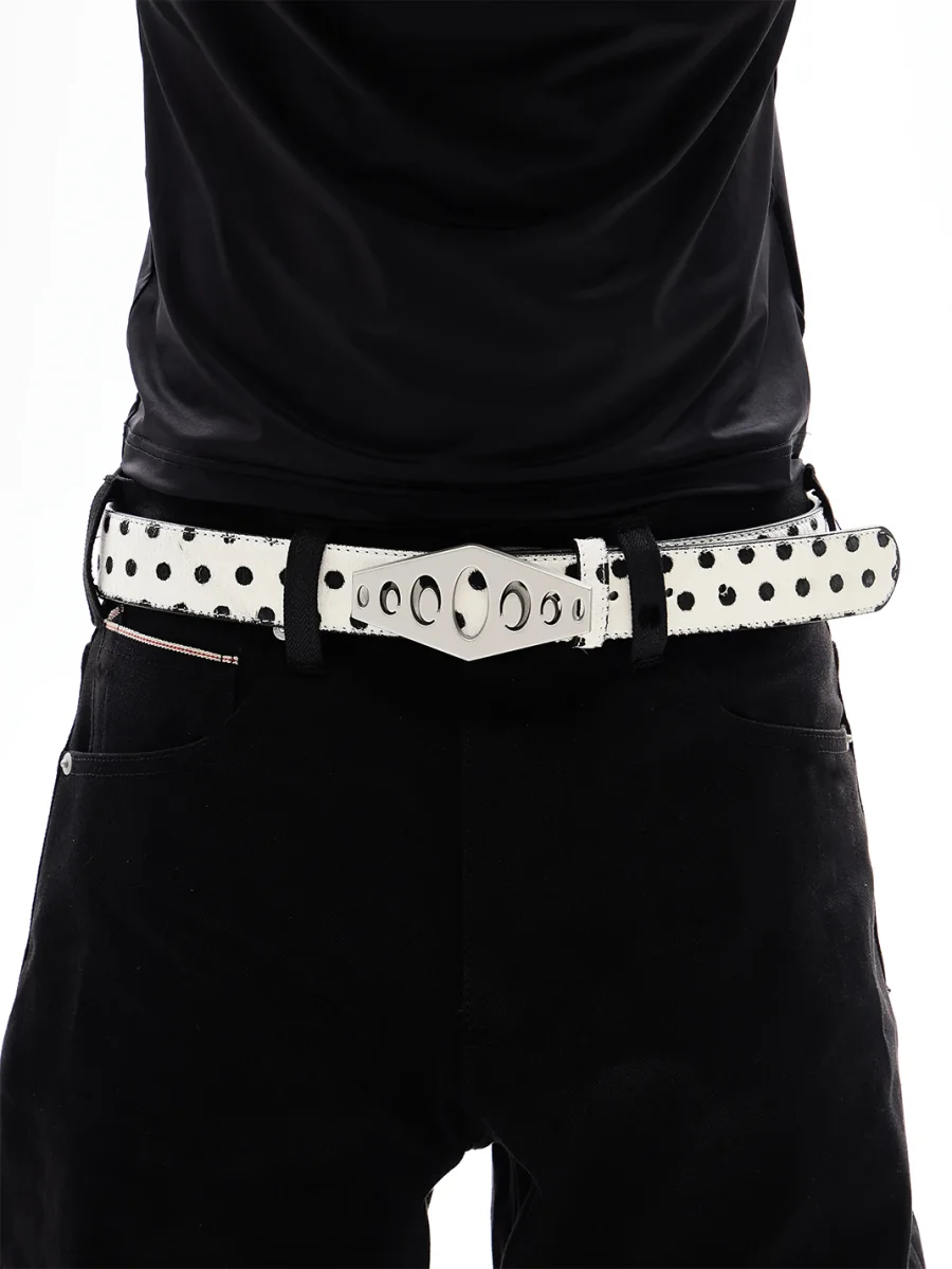 KARMANISTIC | Polka Dot Rhinestone Logo Leather Belt - 3