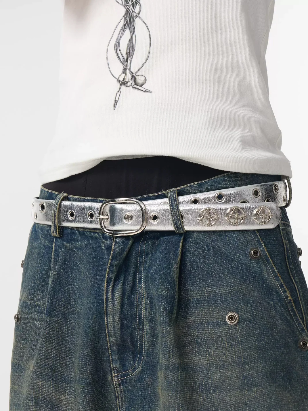 Fourth3ex | Silver Three-Gun PU Belt