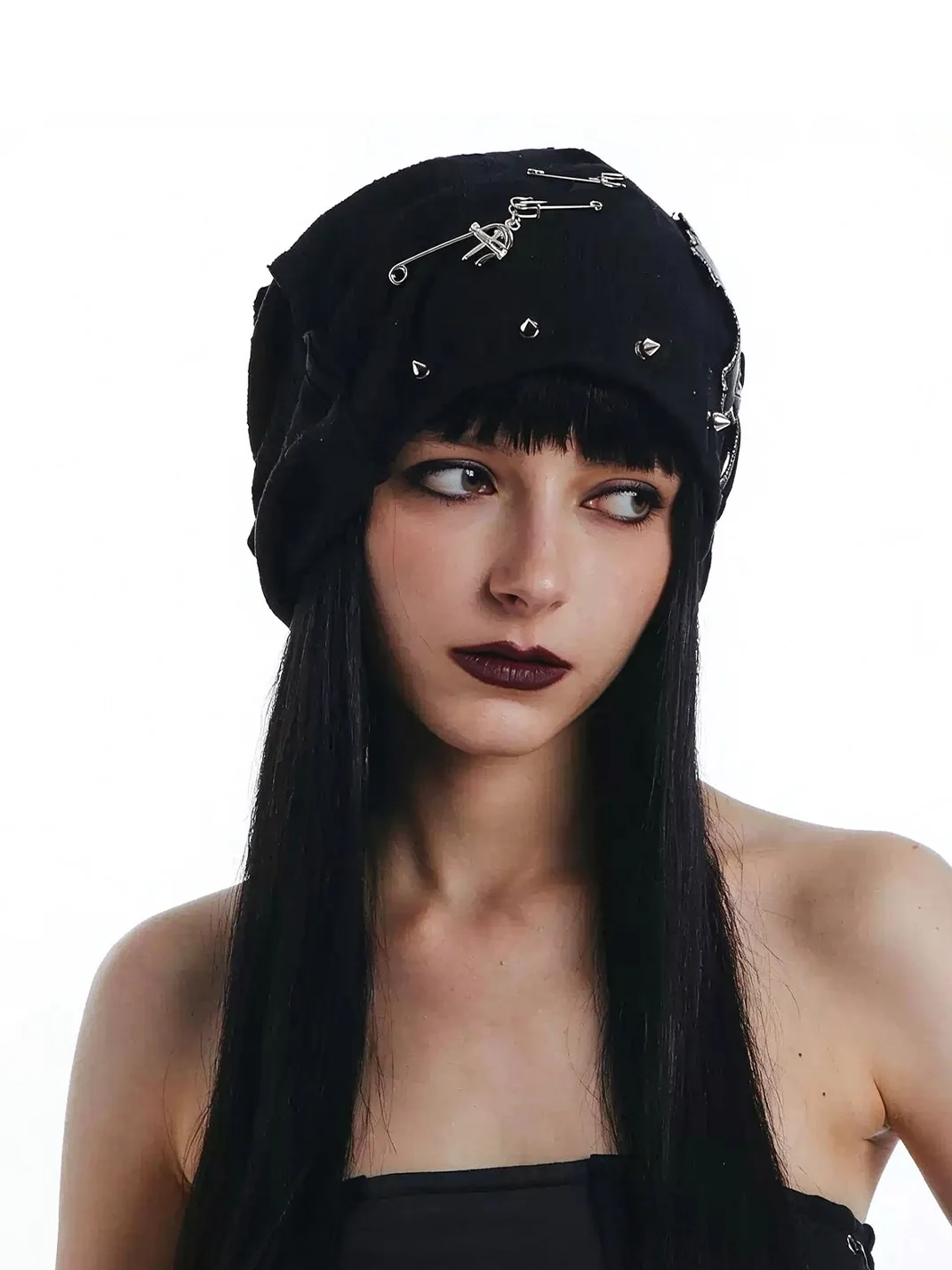 OCTO VITA | Black Cross Applique Studded Slouchy Knit Beanie