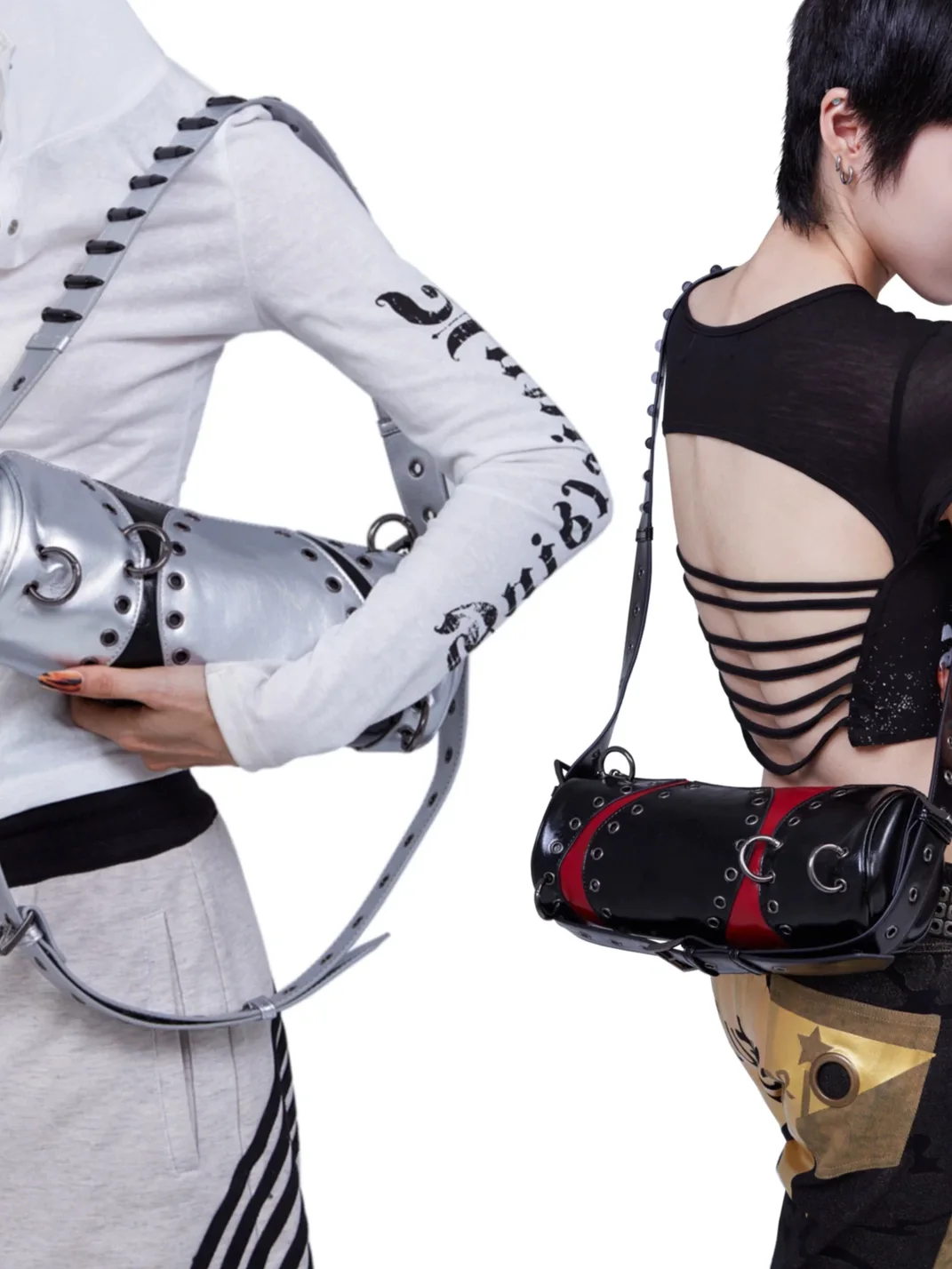 Antiphase | Studded Colorblock Cylinder Shoulder Bag With Adjustable Strap