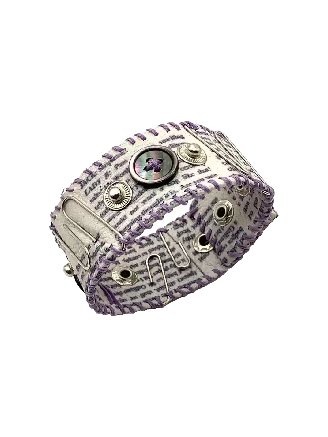 Potato | Newspaper Print Leather Bracelet With Pin Details