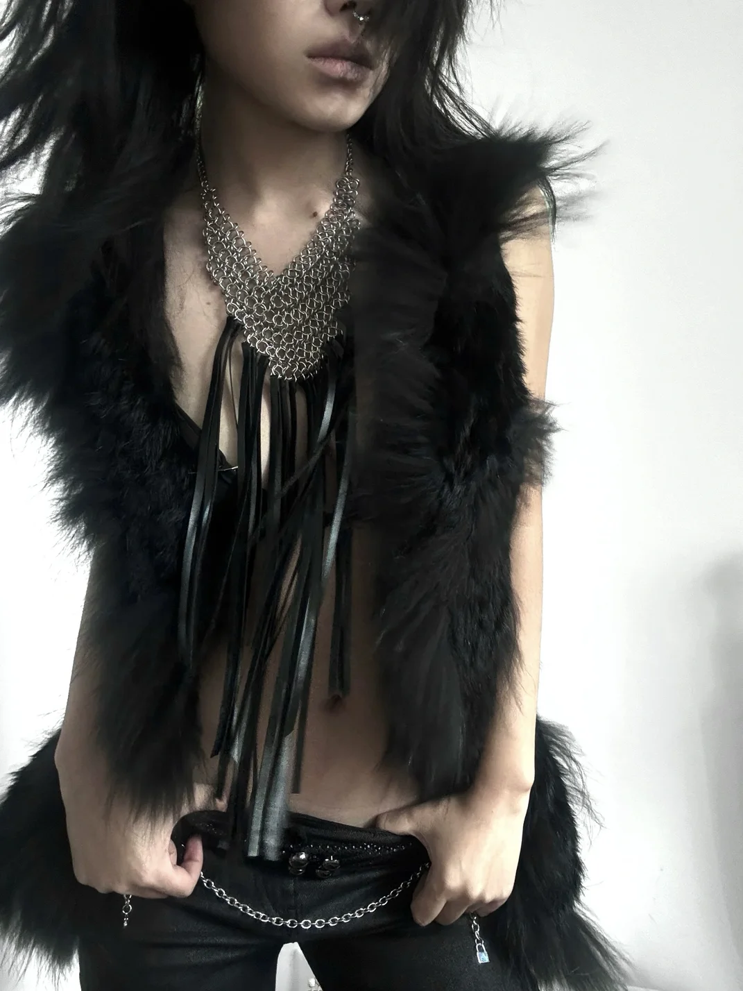 Imdelusion | Gothic Leather Fringe Necklace And Pants Chain