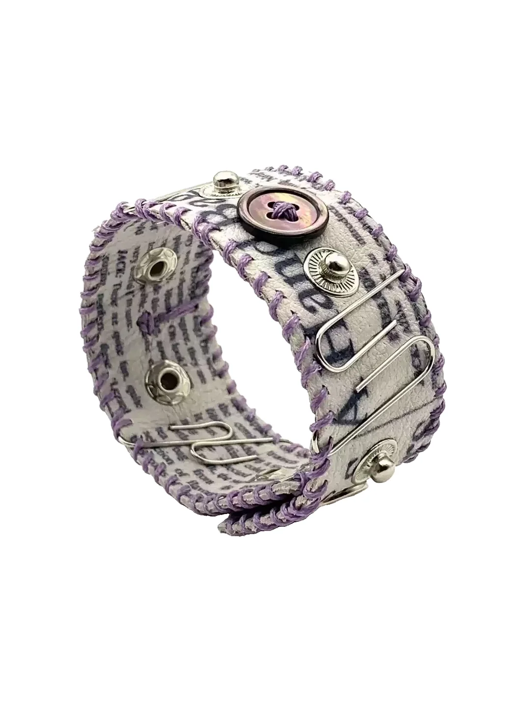 Potato | Newspaper Print Leather Bracelet With Pin Details
