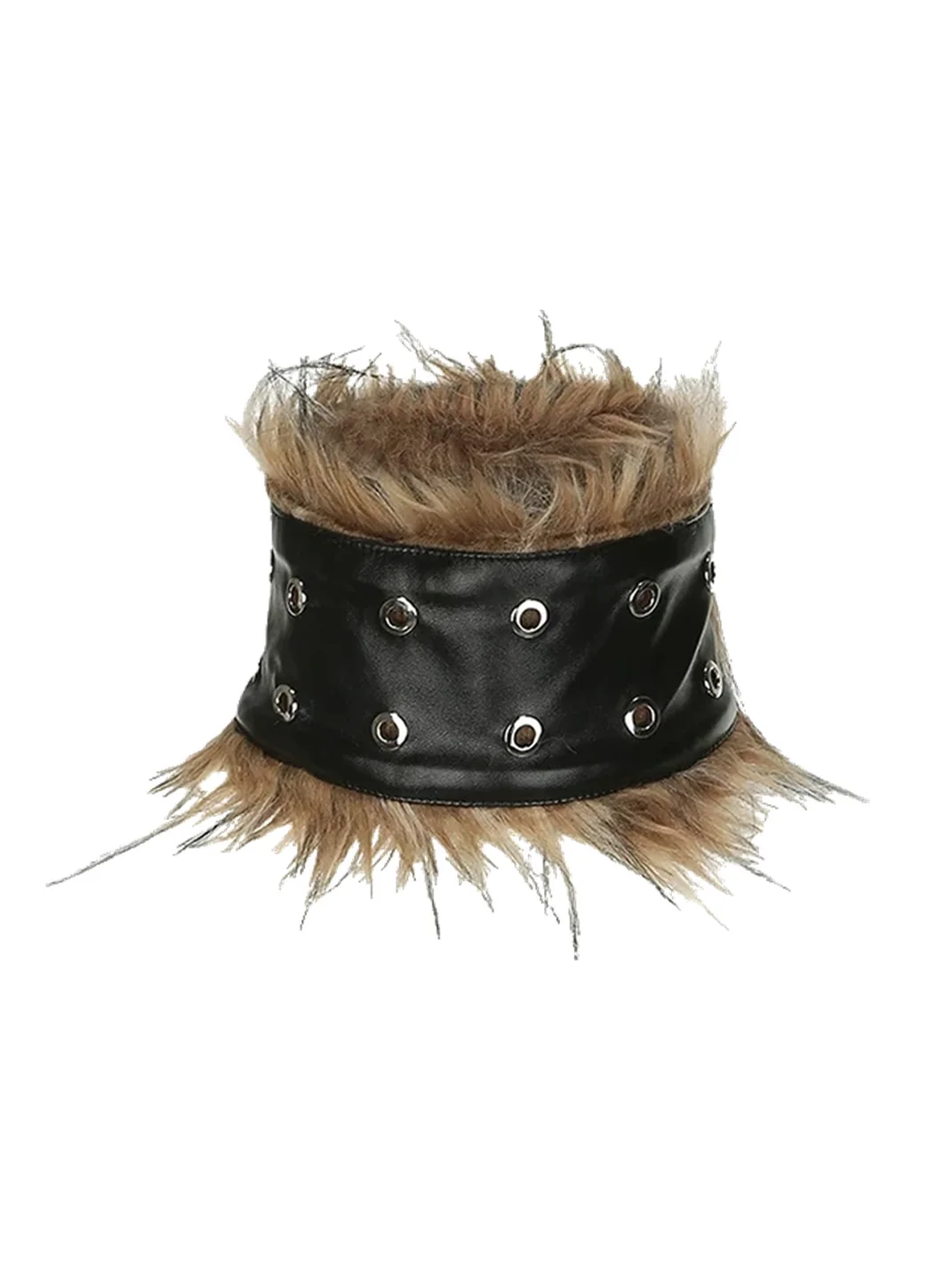 NOLA | Wide Studded Faux Leather Choker With Fur Trim