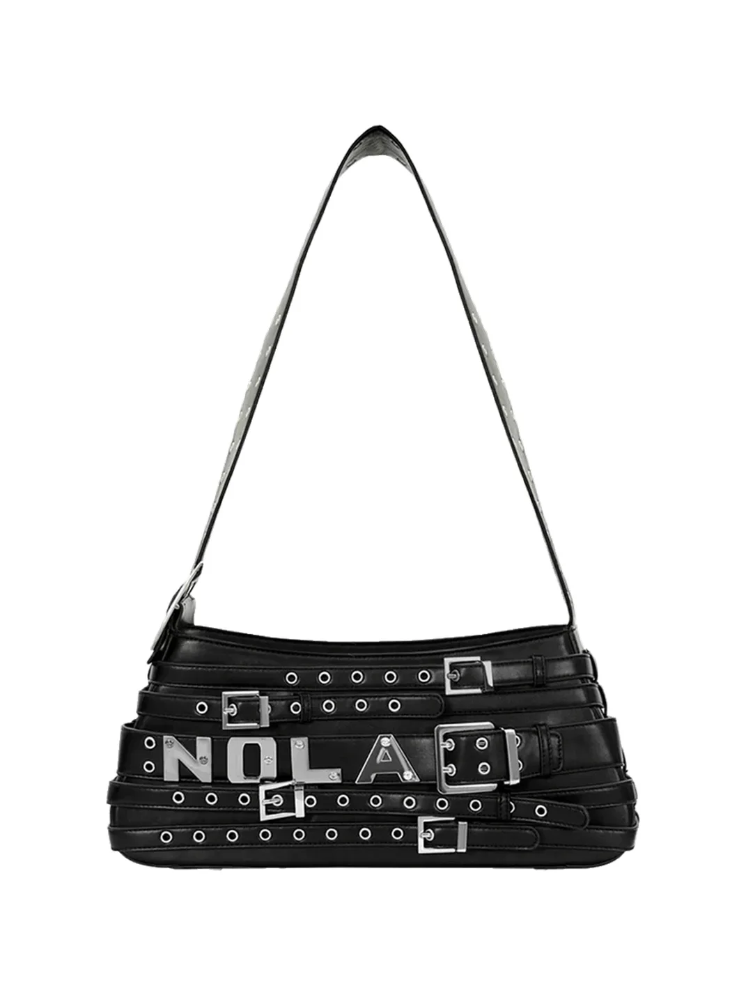 NOLA | Wide Strap Studded Belt Design Crossbody Handbag