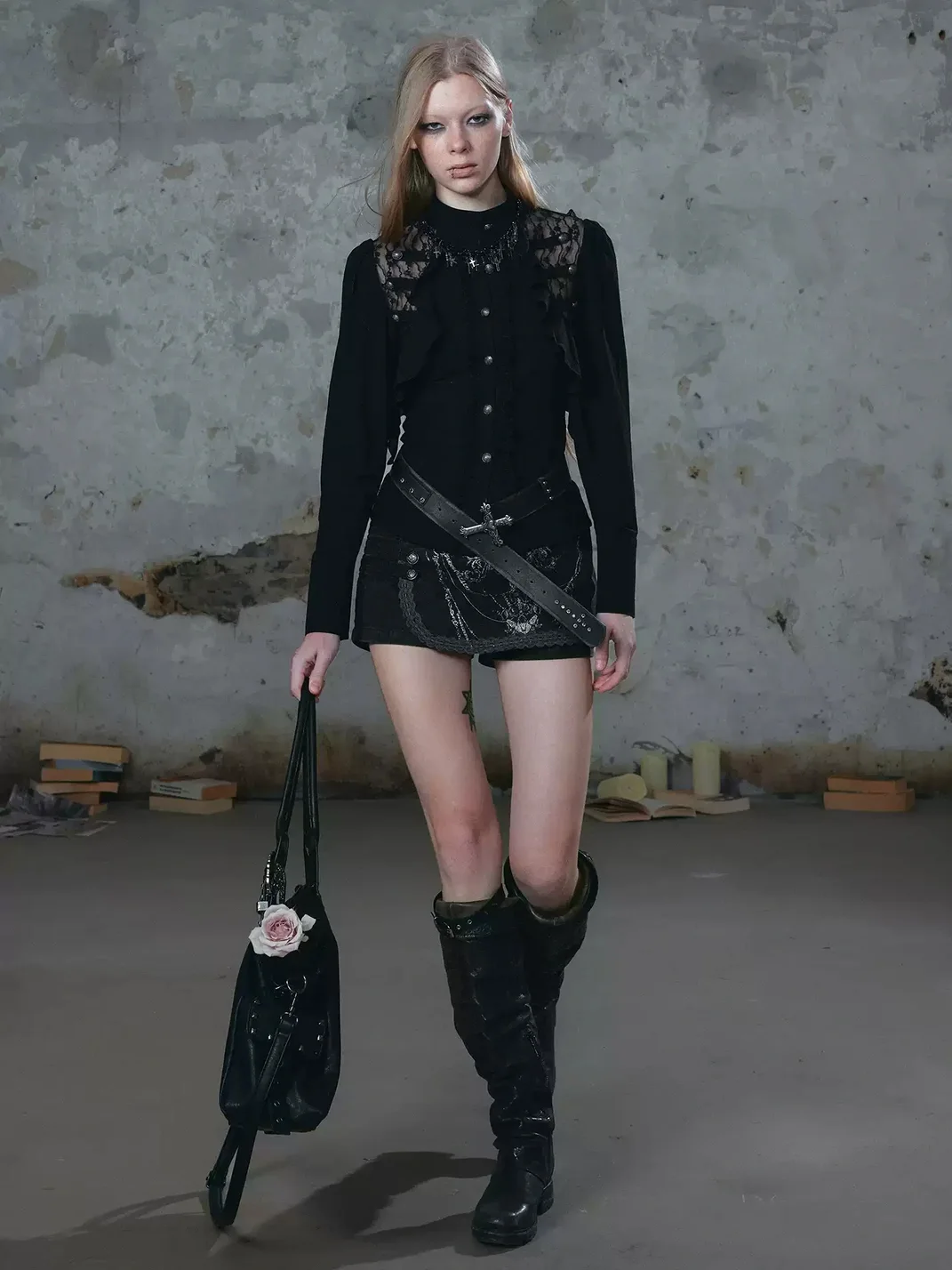 Cest Nous | Vintage Carved Cross Buckle Studded Women's Belt