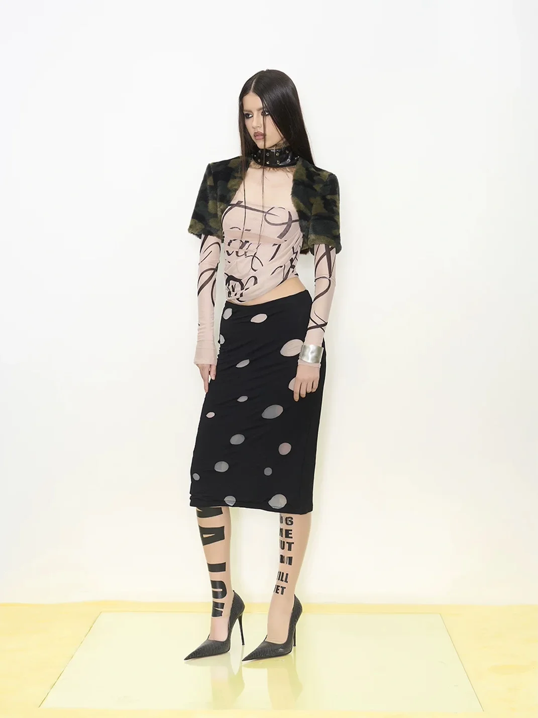 NOLA | Wide Studded Faux Leather Choker With Fur Trim