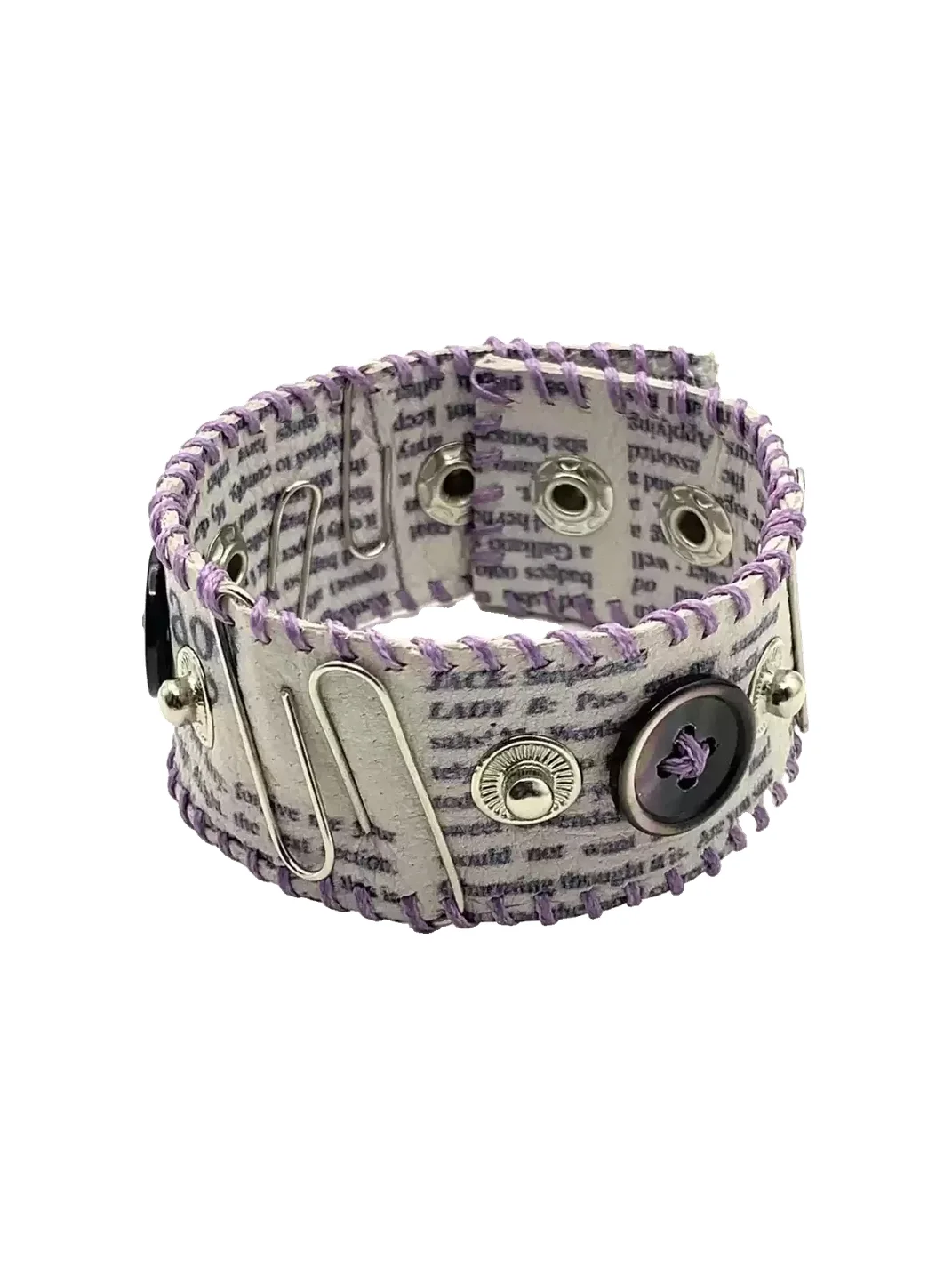 Potato | Newspaper Print Leather Bracelet With Pin Details