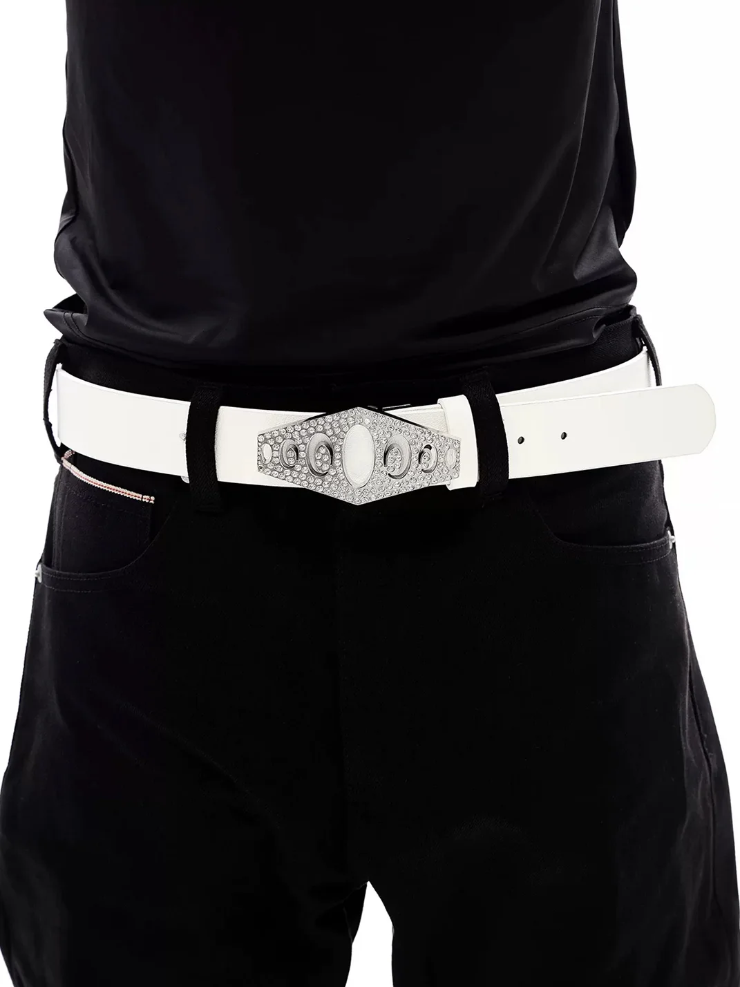 KARMANISTIC | Polka Dot Rhinestone Logo Leather Belt