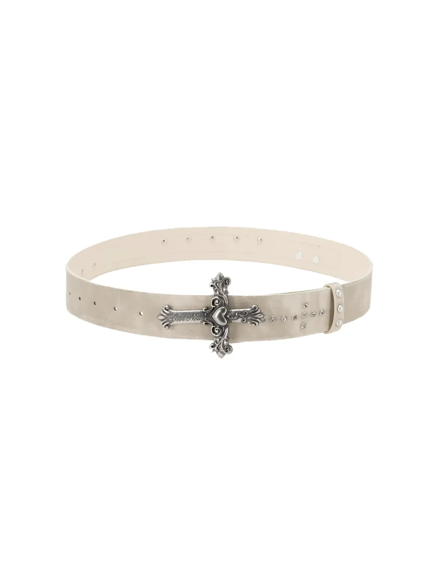Cest Nous | Vintage Carved Cross Buckle Studded Women's Belt - 4