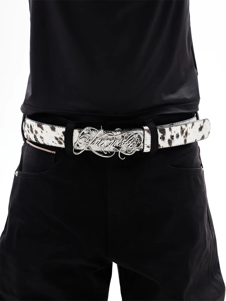 KARMANISTIC | Polka Dot Rhinestone Logo Leather Belt - 4