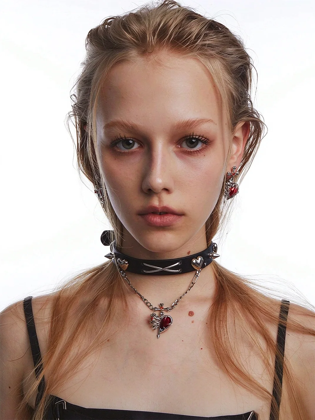 OCTO VITA | PU Leather Studded Cutout Heart Pendant Choker