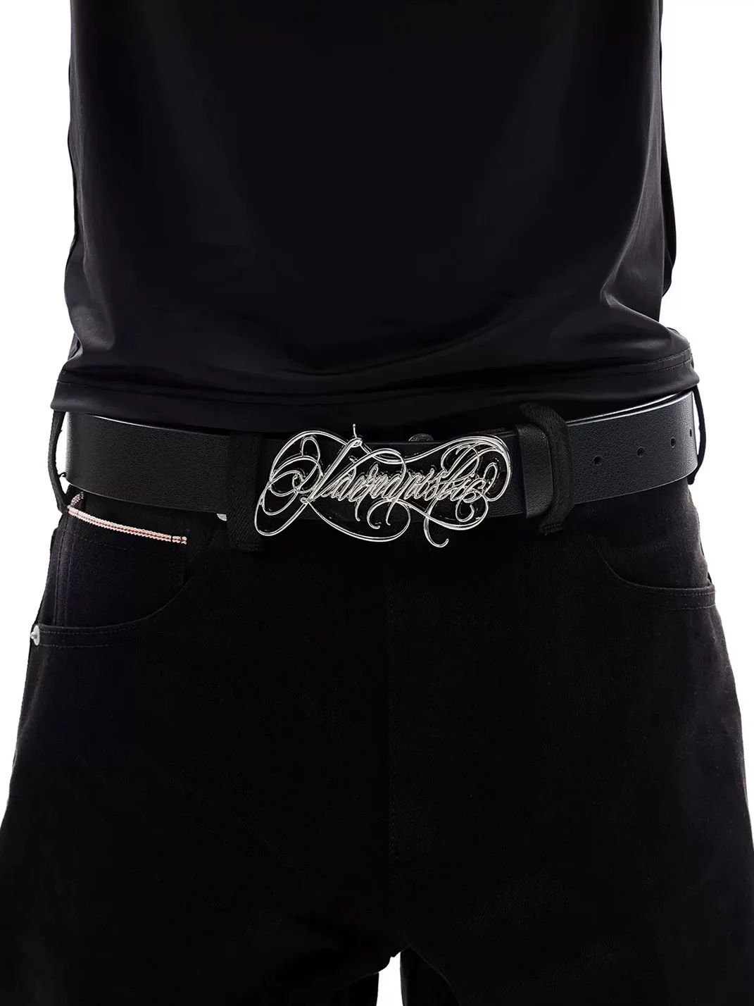 KARMANISTIC | Polka Dot Rhinestone Logo Leather Belt