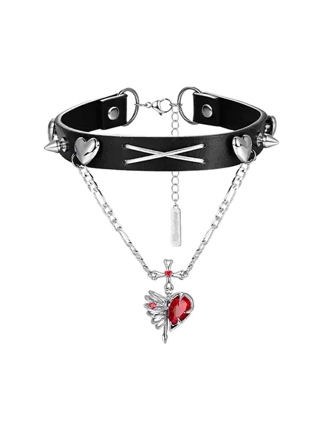 OCTO VITA | PU Leather Studded Cutout Heart Pendant Choker