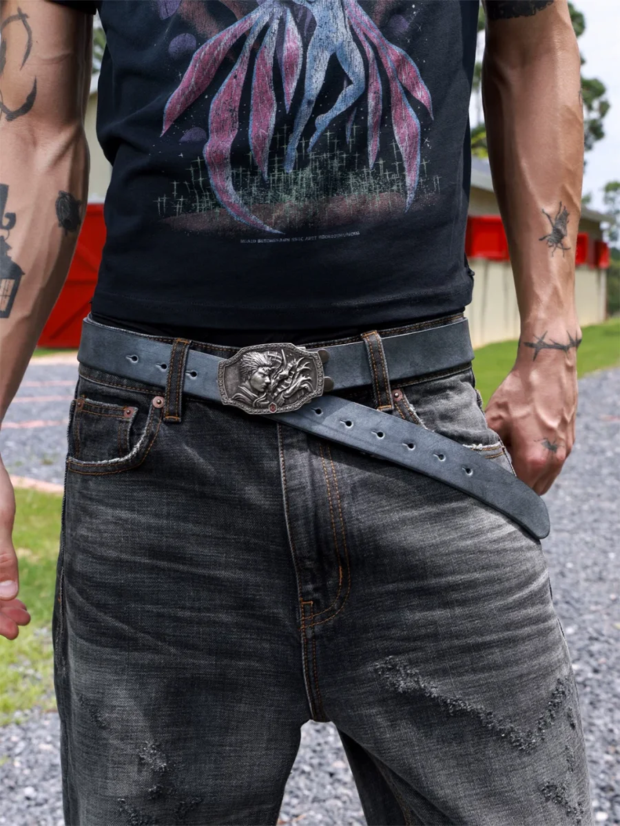 VOWPROGRESS | Textured Leather Belt With Silver-Plated Brass Buckle - 2