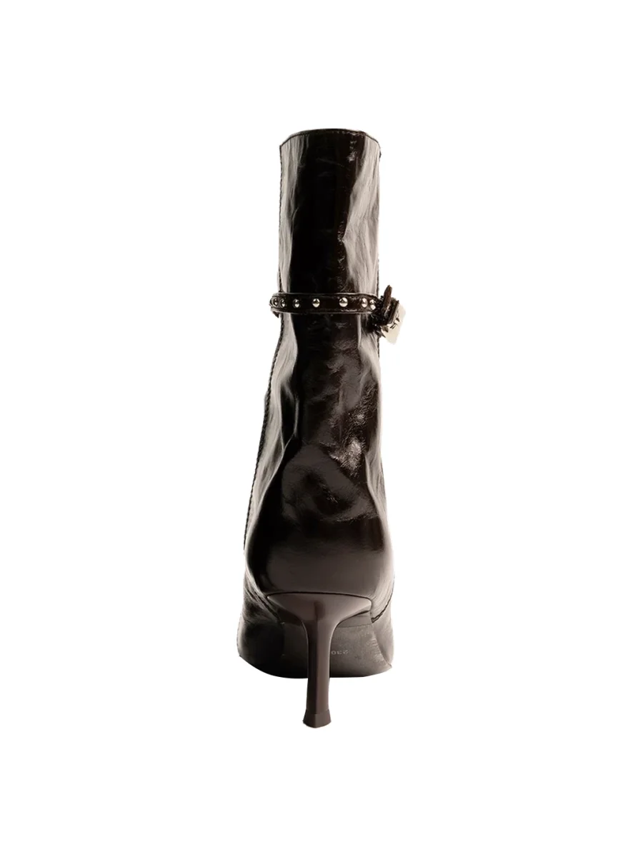 ZHUDAGE | Pointed-Toe Studded Buckle High-Heel Ankle Boots - 4