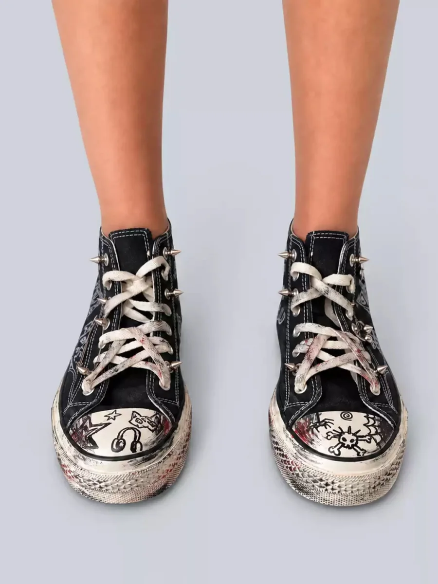 Rs by RebelSeed | Hand-Painted Distressed High-Top Canvas Sneakers - 4