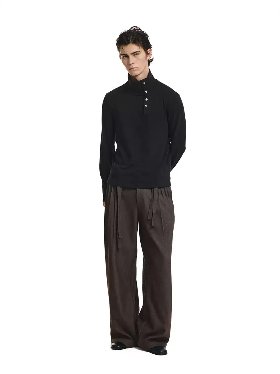 KREATE | Marled Long Sleeve Mock Neck Henley T-Shirt